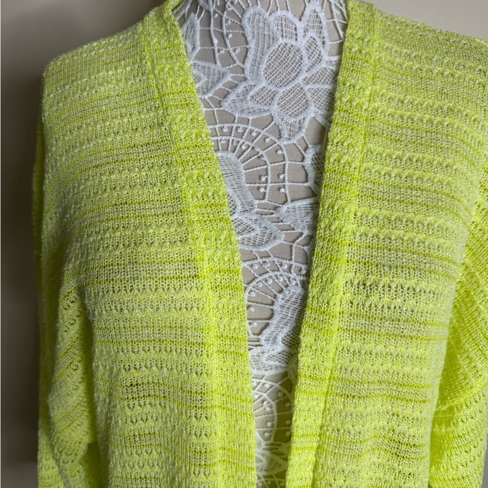 Anthropologie Astrid Open Knit Kimono Cardigan Neon Yellow Green One Size - Picture 5 of 7